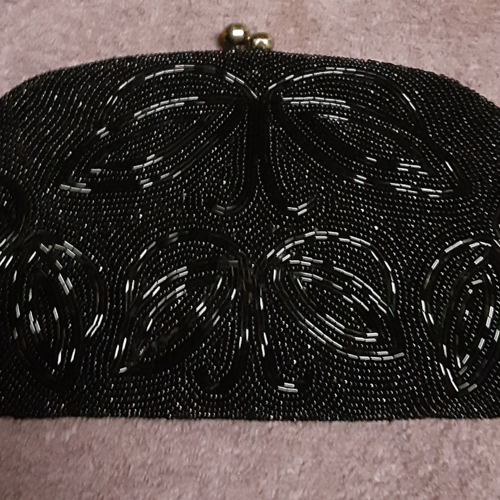 EUC Beaded Black Evening Clutch Bag Purse